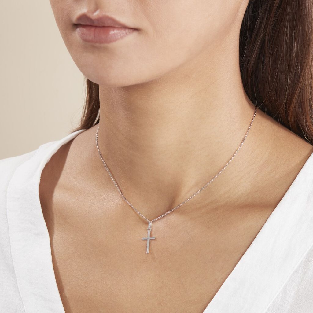 Pendentif Bathilde Croix Striee Or Blanc