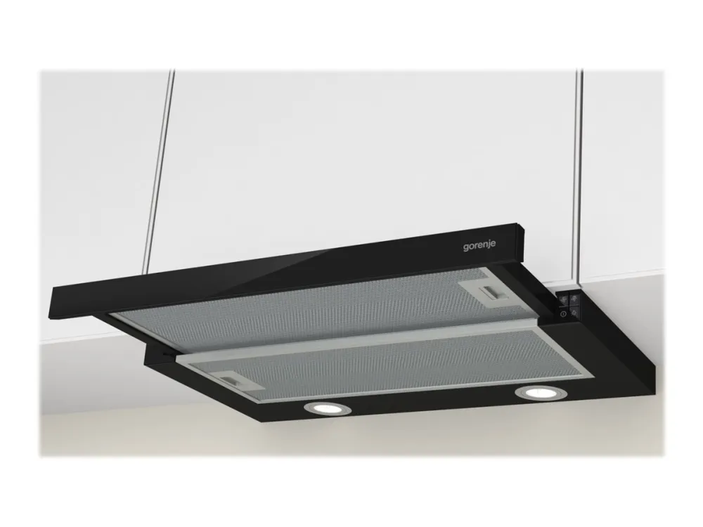 Gorenje Essential TH62E4BG - Hætte - teleskopisk - bredde: 60 cm - dybde: 30.6 cm - udtrækning og recirkulation (-) - sort