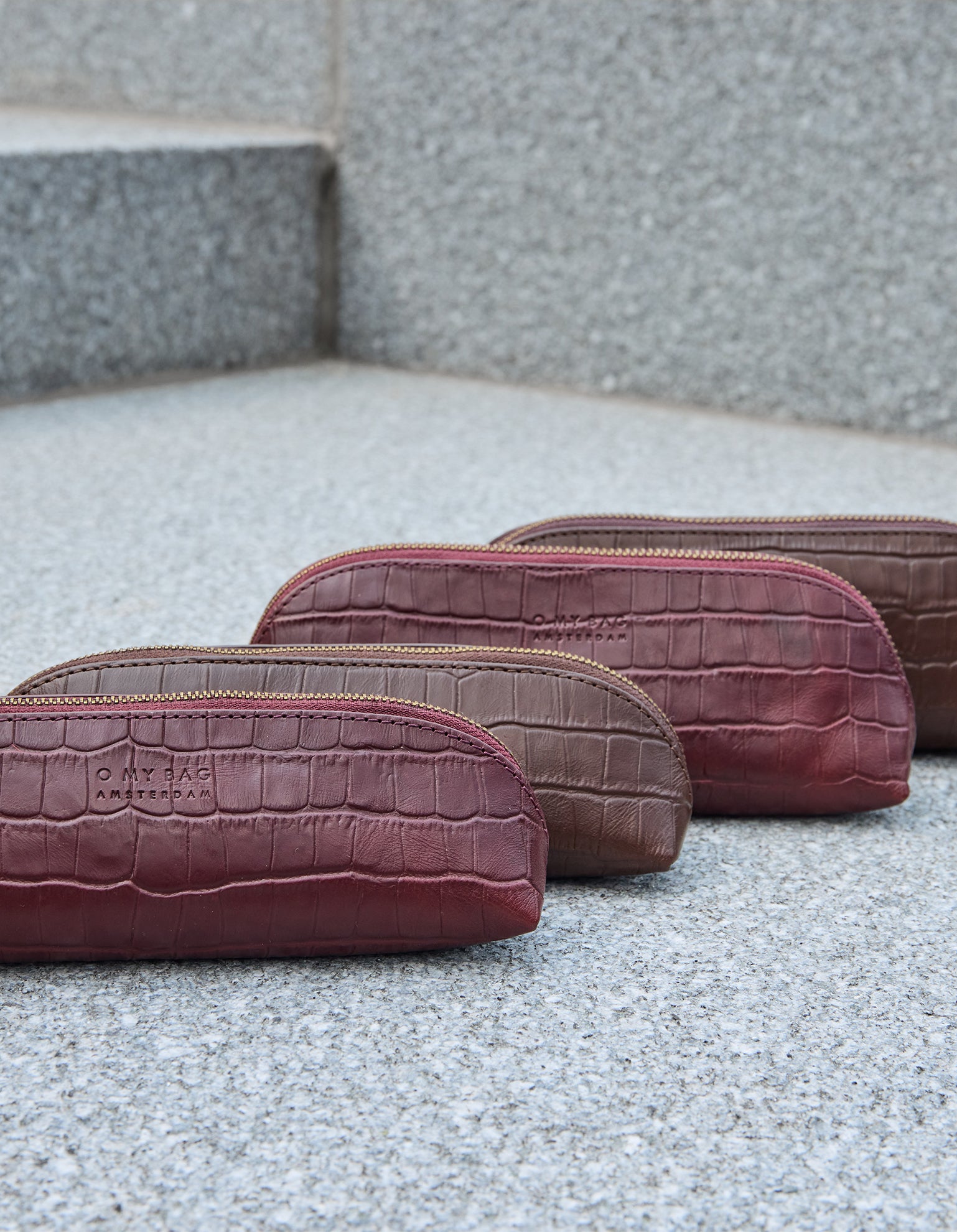 Pencil Case Small - Chocolate Croco Print Leather