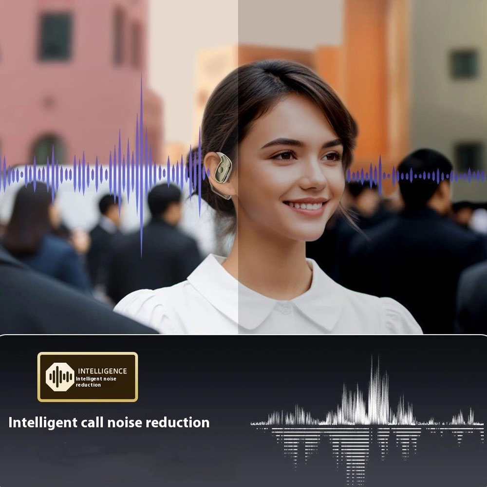 Stereo Open-Ear Bluetooth 5.3 Sport Kopfhörer mit Ohrbügel   Mikrofon und Ladecase (IPX5) - Beige