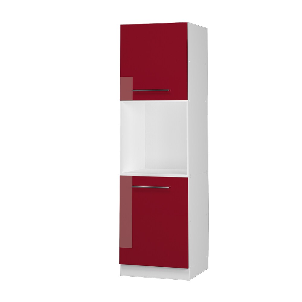 Vicco Herdumbauschrank Küchenschrank Küchenmöbel Fame-Line Weiß Bordeaux Rot 60 cm modern Hochglanz Küche Einbauküche Blende Herdschrank Hochschrank Küchenzeile Drehtür Einlegeboden