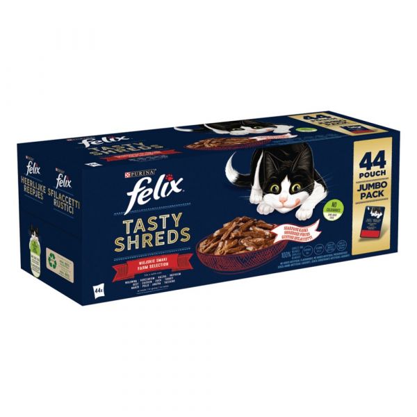 Ração Húmida Purina Felix Tasty Shreds 44 x 80 g Seleção de Carne
