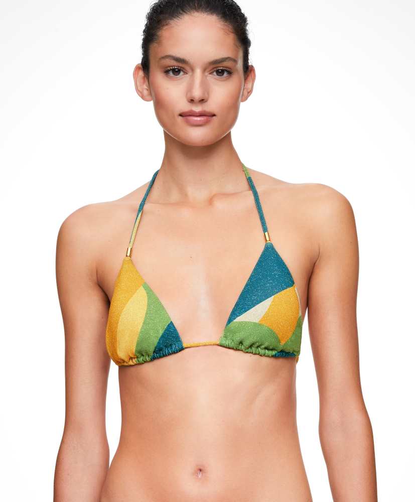 Top de biquíni triangular com jacquard brilhante