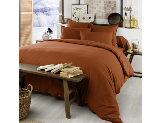 TERRE DE NUIT - Housse de couette flanelle orange 240x220 cm