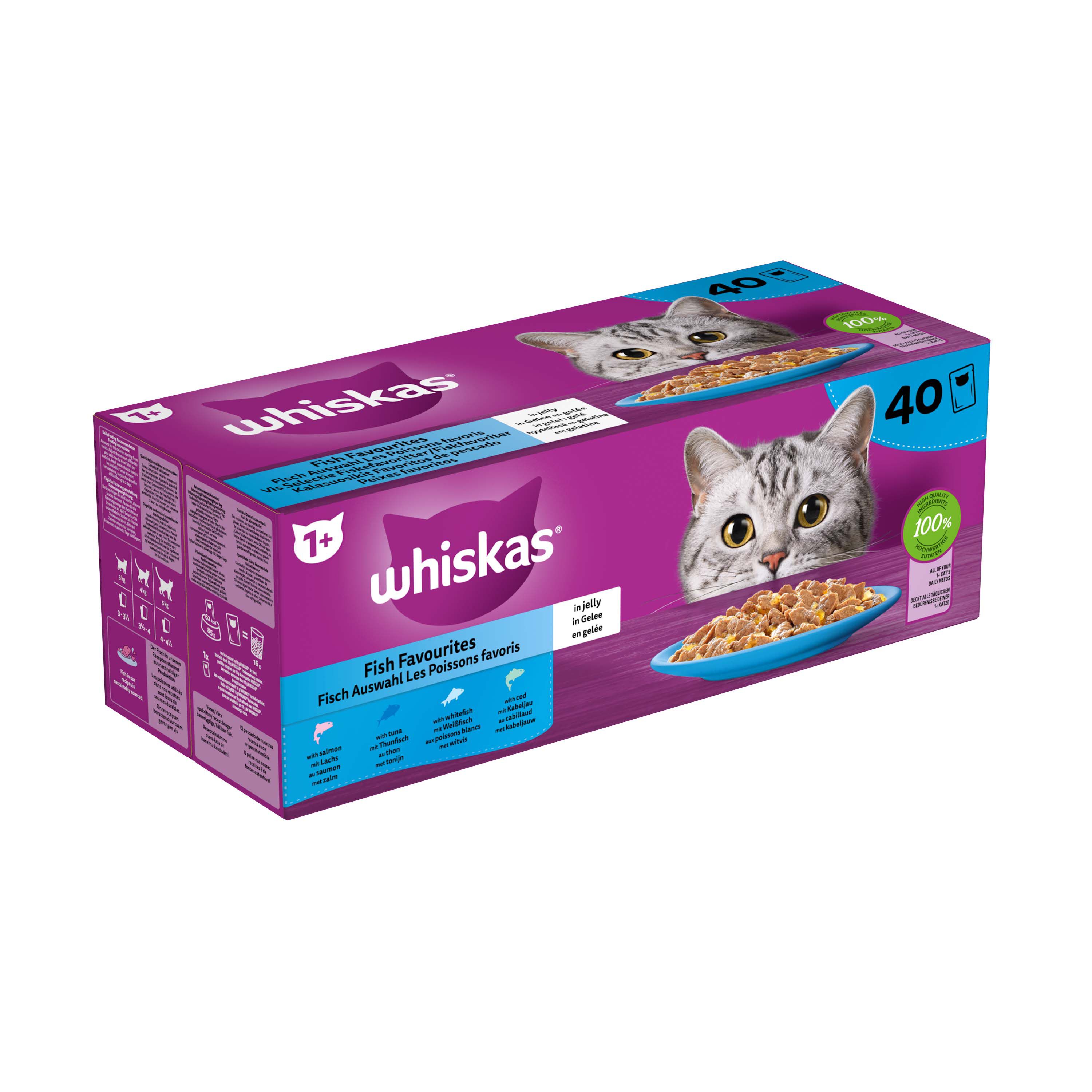 Whiskas  1  Vis Selectie in gelei - Kattenvoer - 40x85 gram - 3400 Gram - gelei