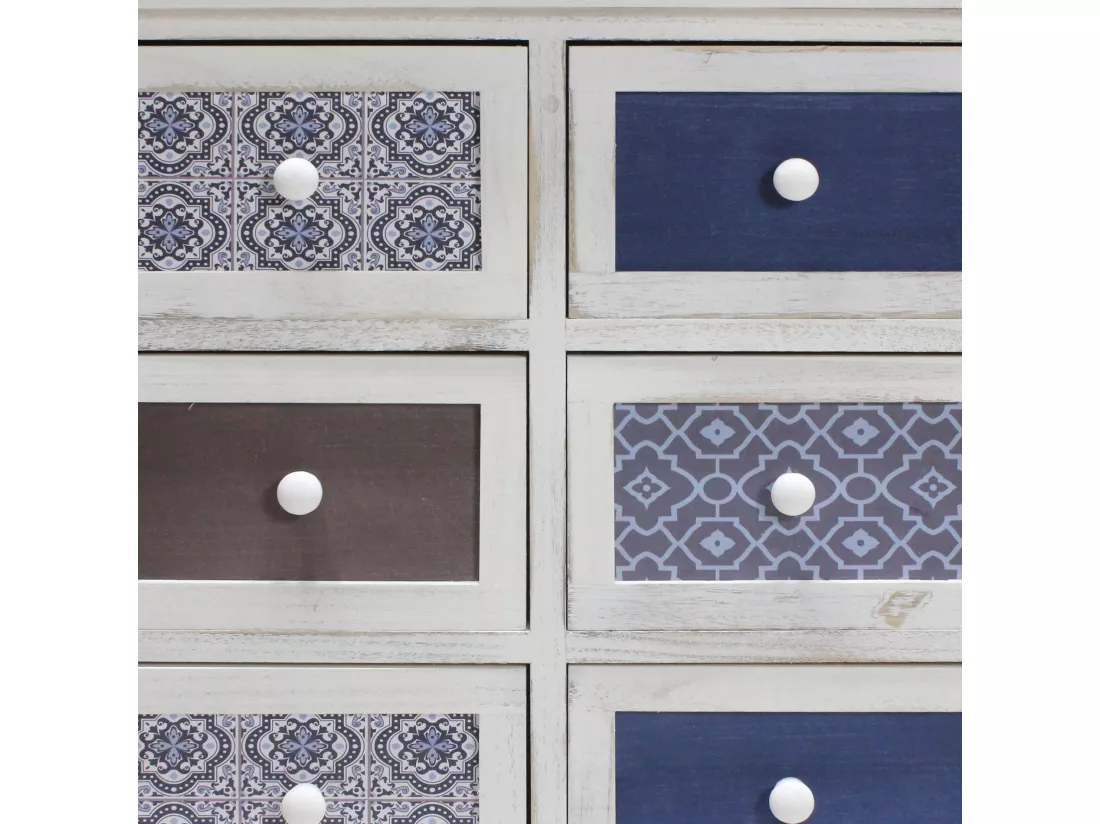 Armoire Meuble Rangement Blanc Gris Bleu Clair 6 Tiroirs 59,5x55x25