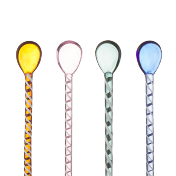 Theelepel glas set van 4 roze, bruin, groen en blauw