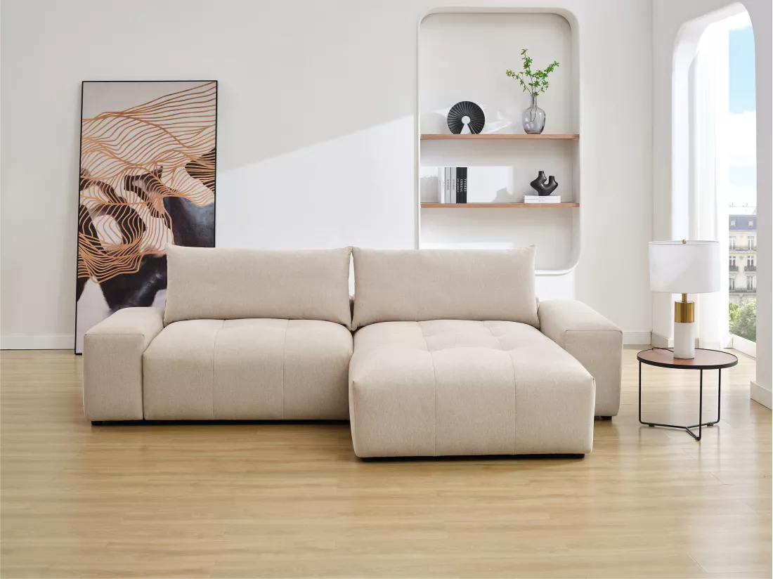Canapé d'angle réversible en tissu chiné beige RACONI