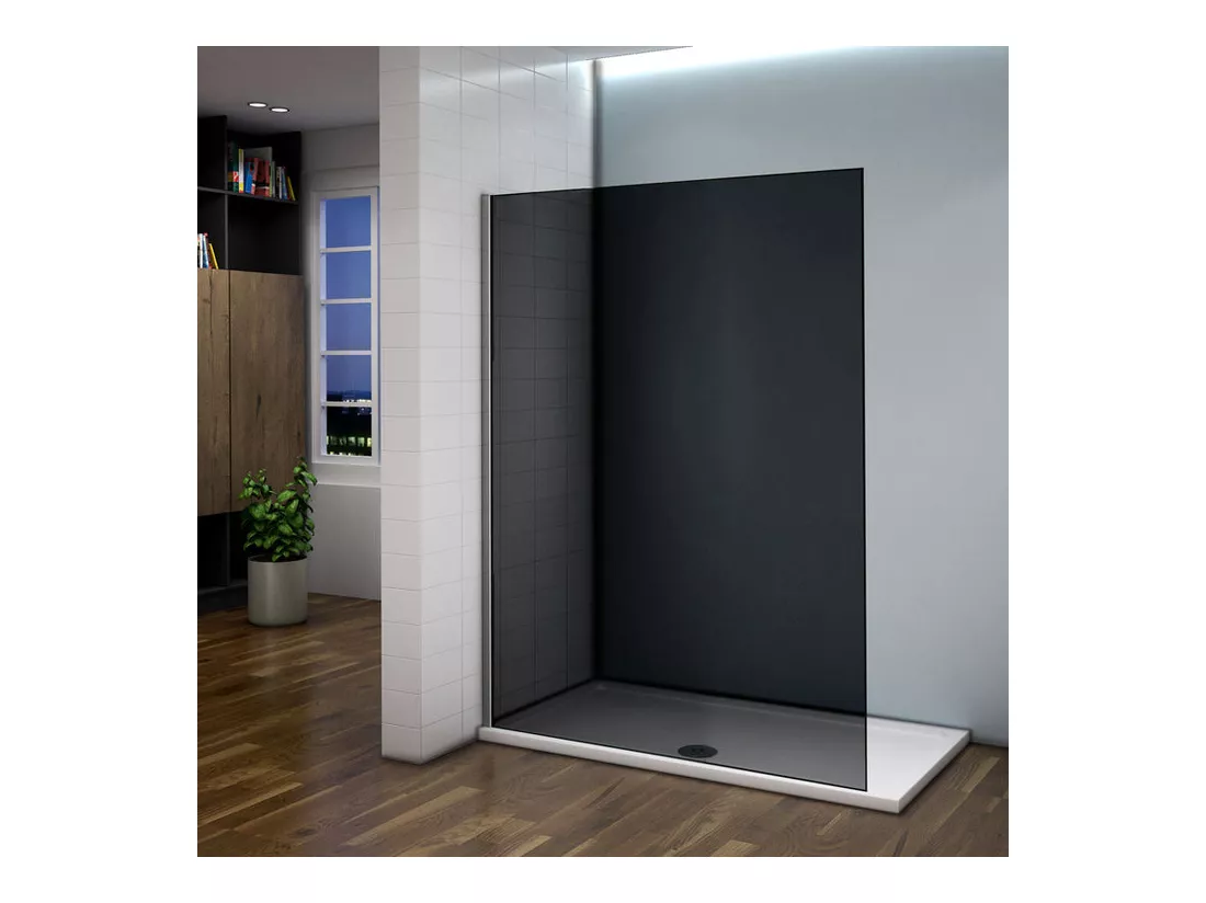 Paroi de douche foncée 140x200cm à l'italienne - Verre 8mm trempé anticalcaire, sans barre de fixation