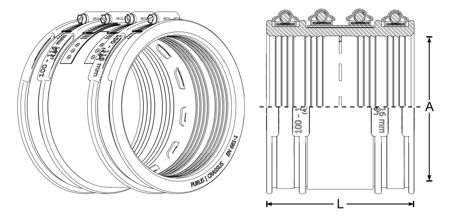 CRASSUS slangadapter type 2B CSC 116, CRA14037, externe adapter voor het aansluiten van twee afvalwaterleidingen met dezelfde afmetingen
