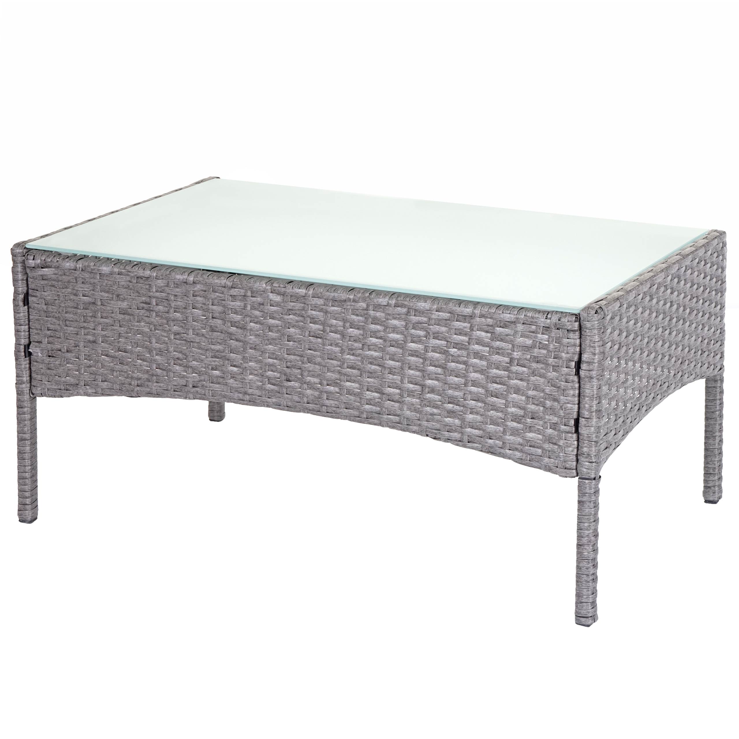 2-1-1 Poly-Rattan Garten-Garnitur Hamar, Sitzgruppe Lounge-Set Sofa ~ grau, Kissen creme