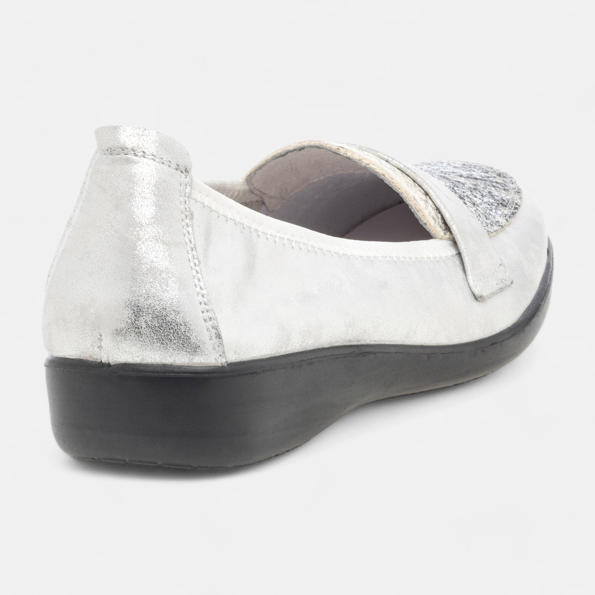 Mocassins pieds sensibles Femme en cuir argent