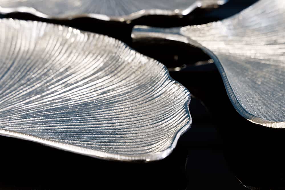 Dekoratives Schalen 3er Set GINKGO 30cm silber handmade Metall