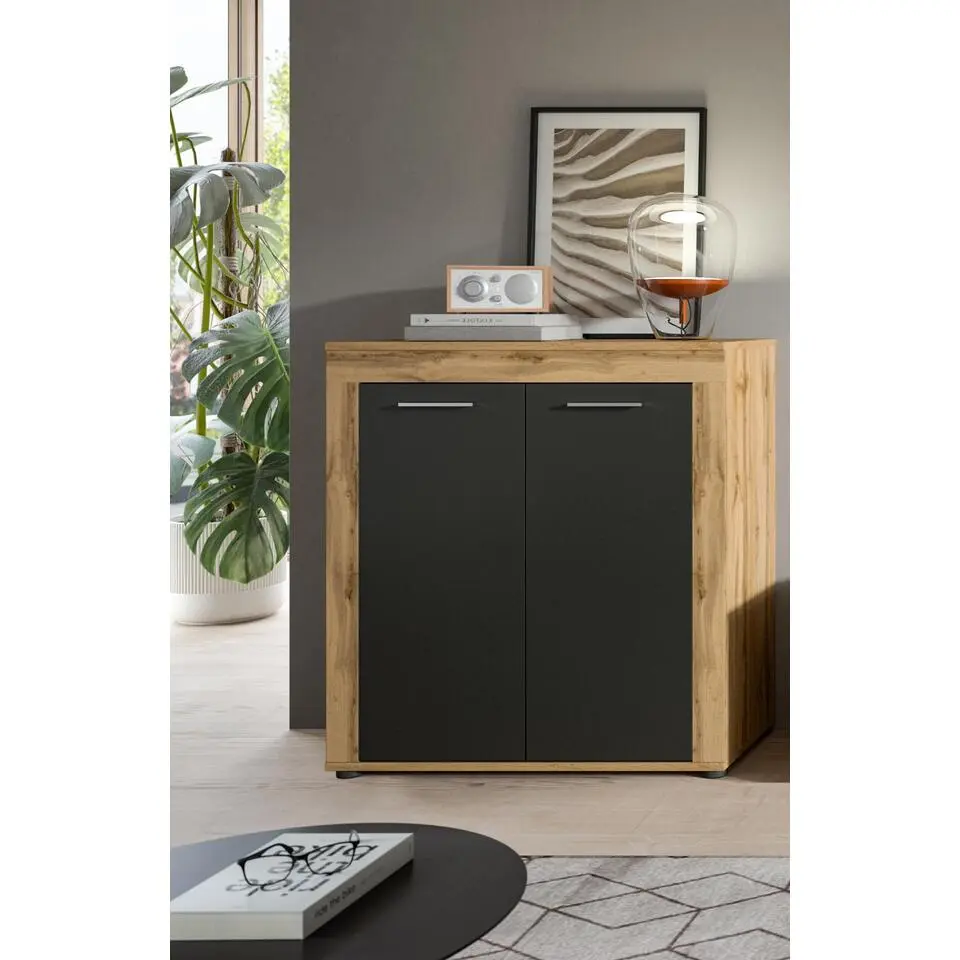 Hioshop Jam dressoir 2 deuren- grijs- eiken decor