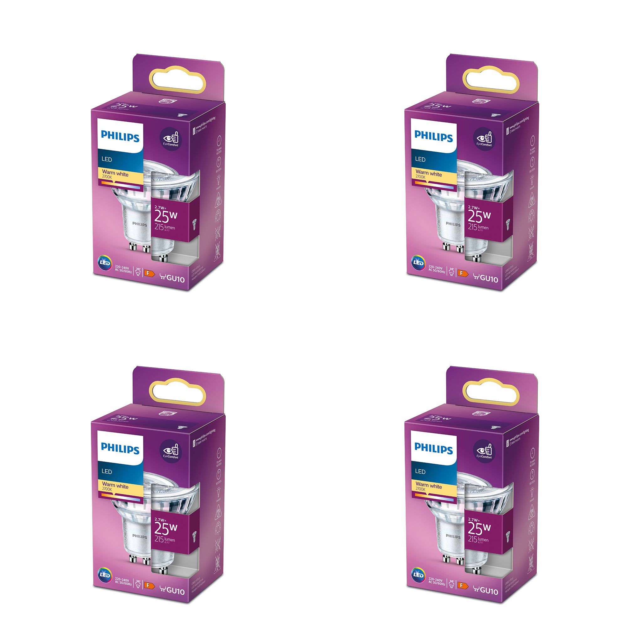 Philips Voordeelverpakking GU10 - LED Spotlamp - Set van 4 Stuks