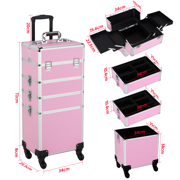 Yaheetech Kosmetikkoffer 4 in 1 Schmuckkoffer Friseurkoffer Beautycase Schminkkoffer, Pink