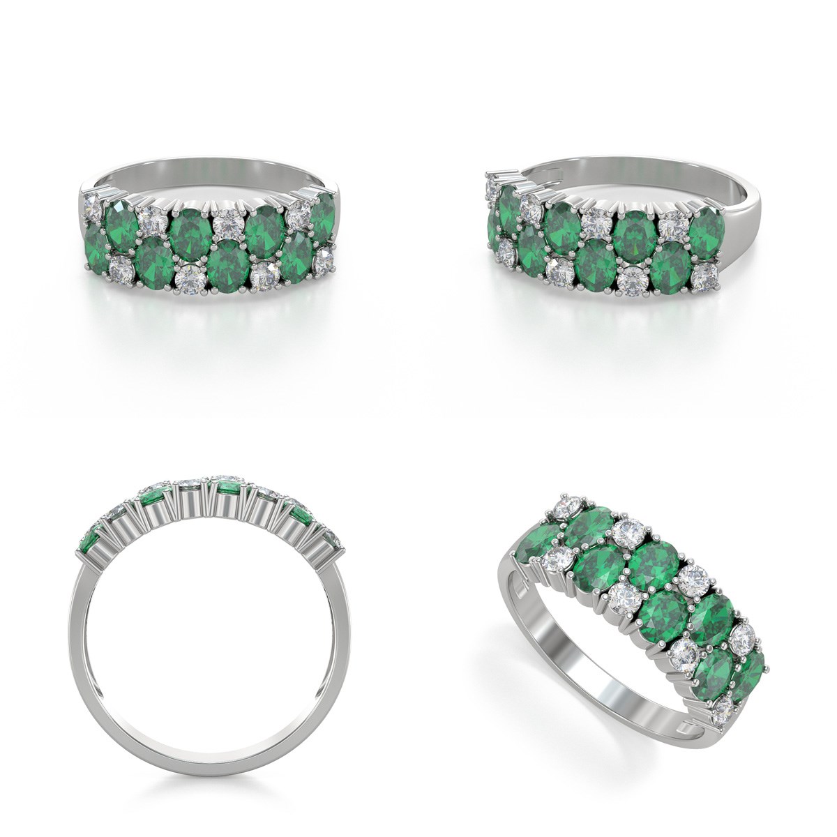 Bague ADEN Or 585 Blanc Emeraude et diamants 2.524grs