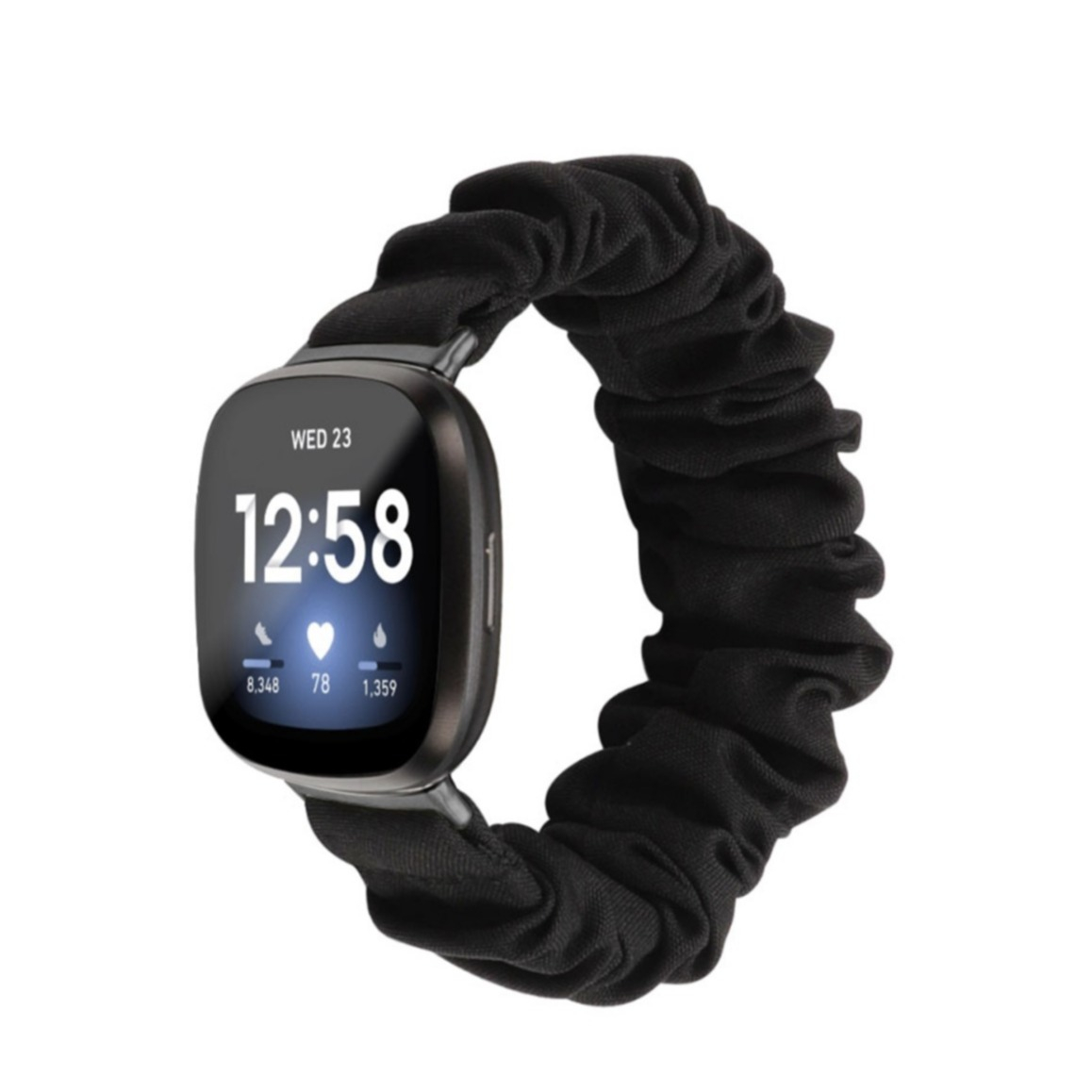 Fitbit Versa 4 / Sense 2 Stoff Ersatz Armband Scrunchie (Gelenkumfang: 185-250mm) - Schwarz