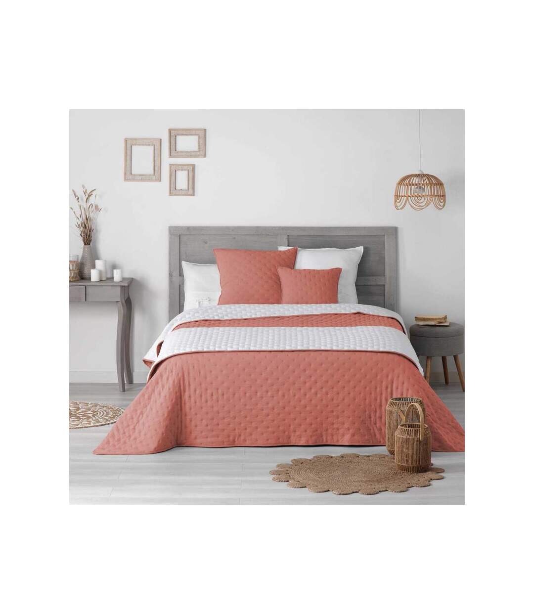 Dessus de Lit Matelassé Mellow 80x180cm Terracotta & Blanc
