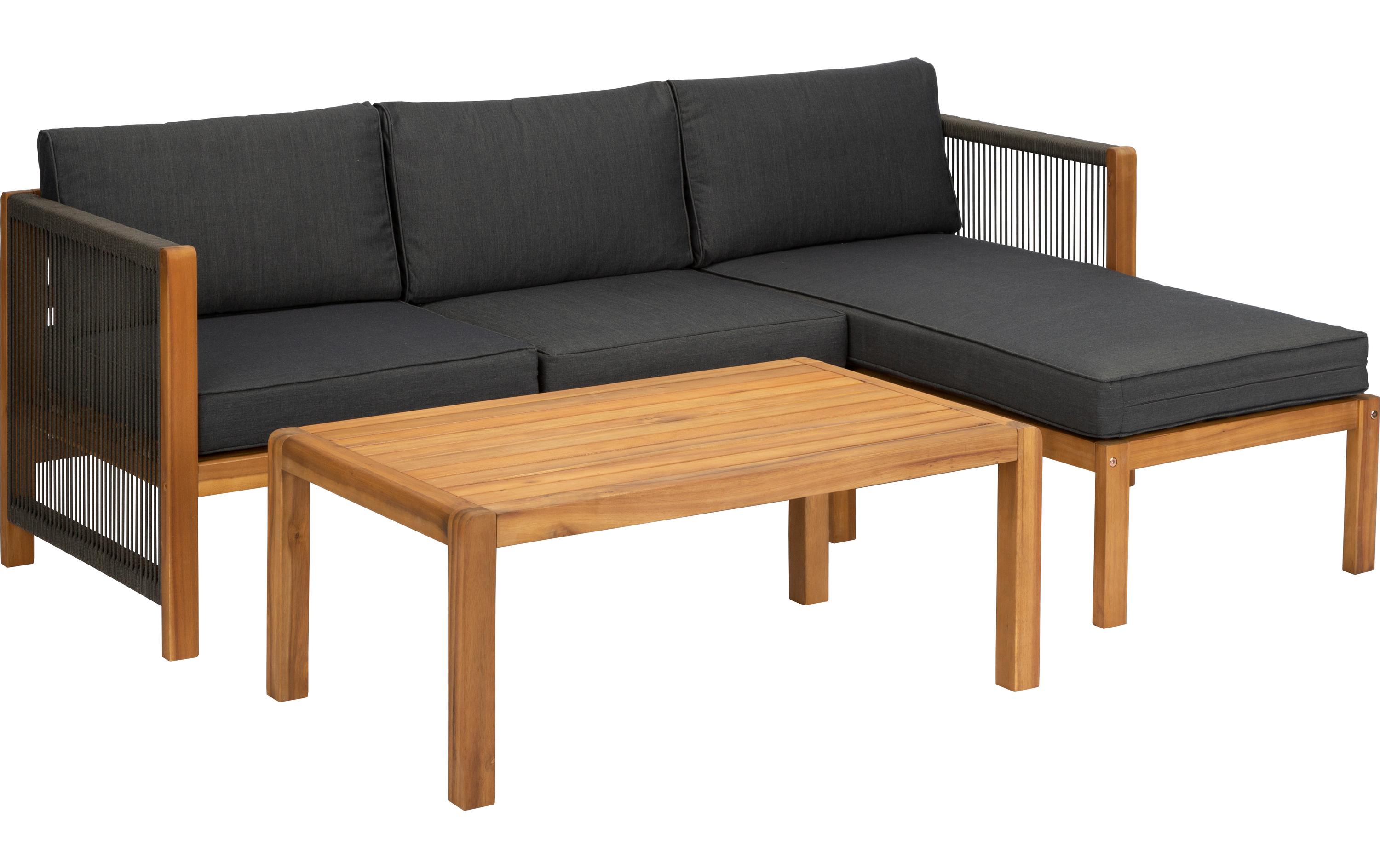 Loungeset Malaga Schwarz/Braun, 3 Sitzplätze<br>Lounge- Set mit Tisch für den Garten