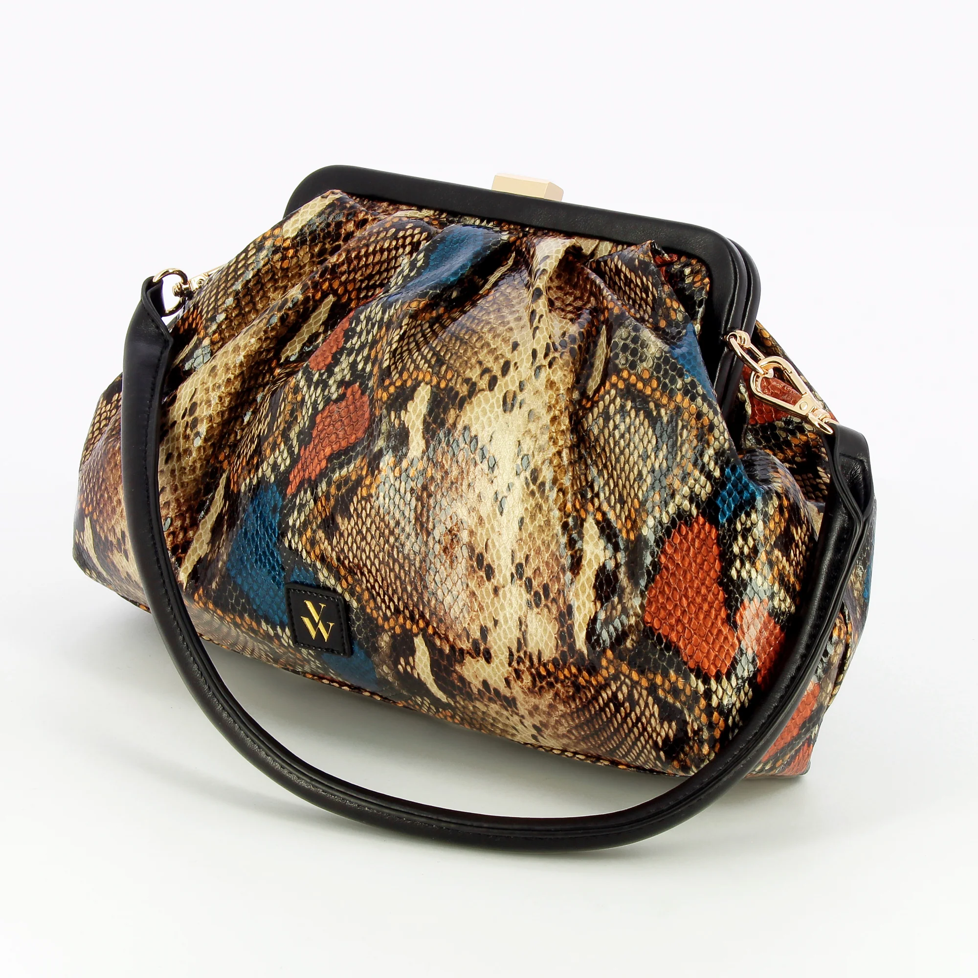 Sacs-Sac plissé Ambre camel imprimé serpent
