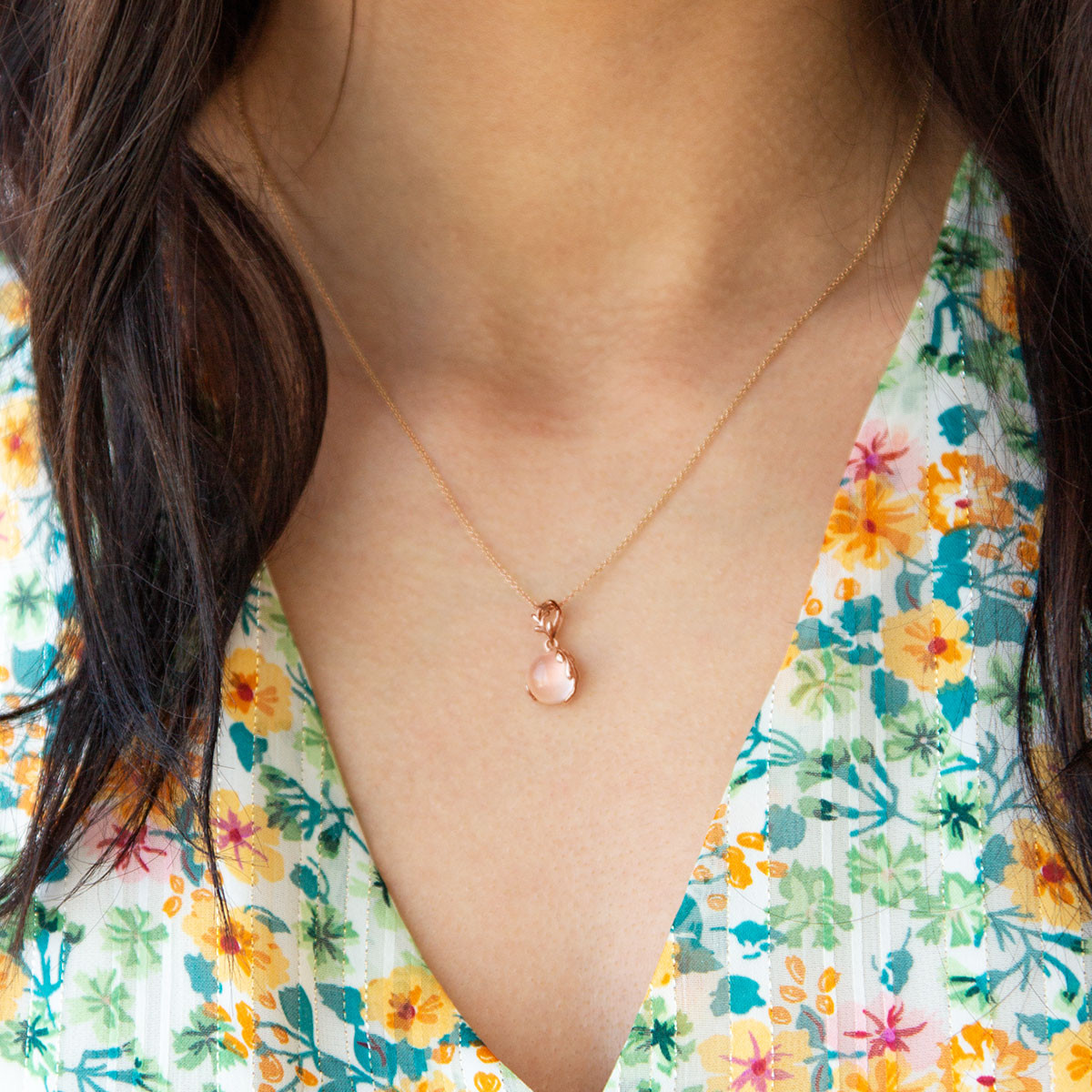 Pendentif or 375 rose quartz