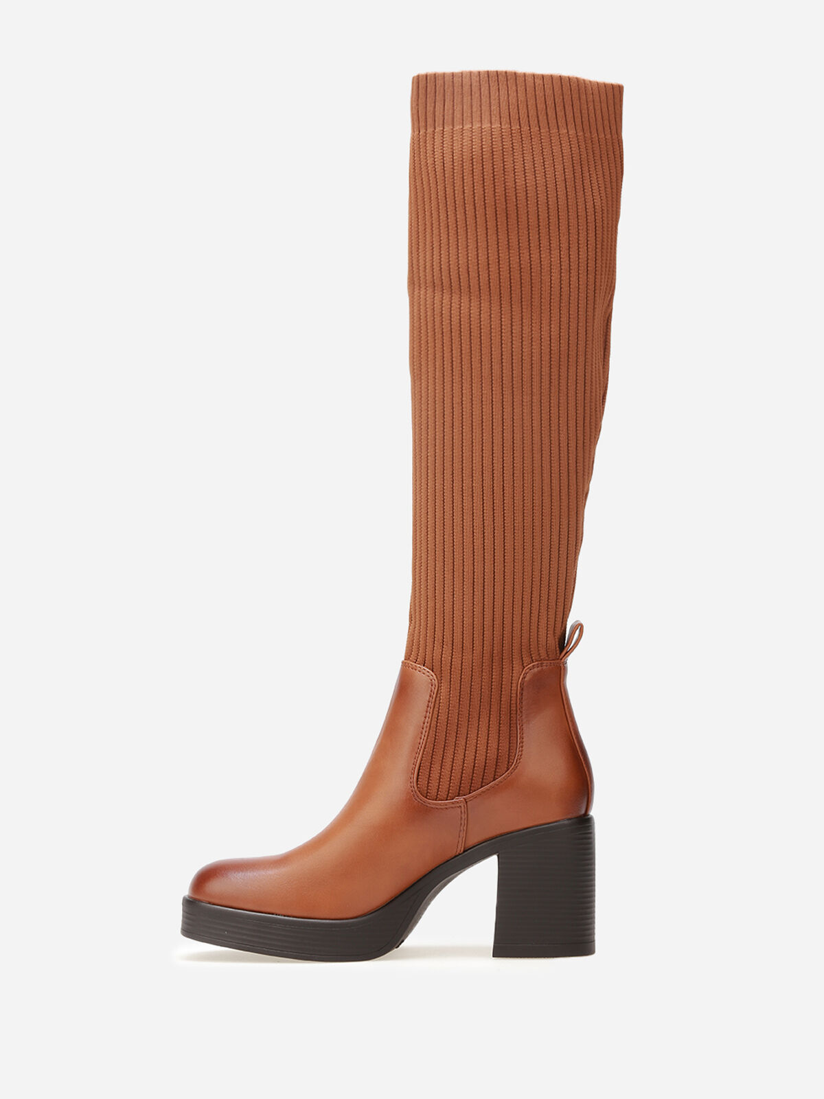 Bottes bi-matières à plateforme- Marron clair