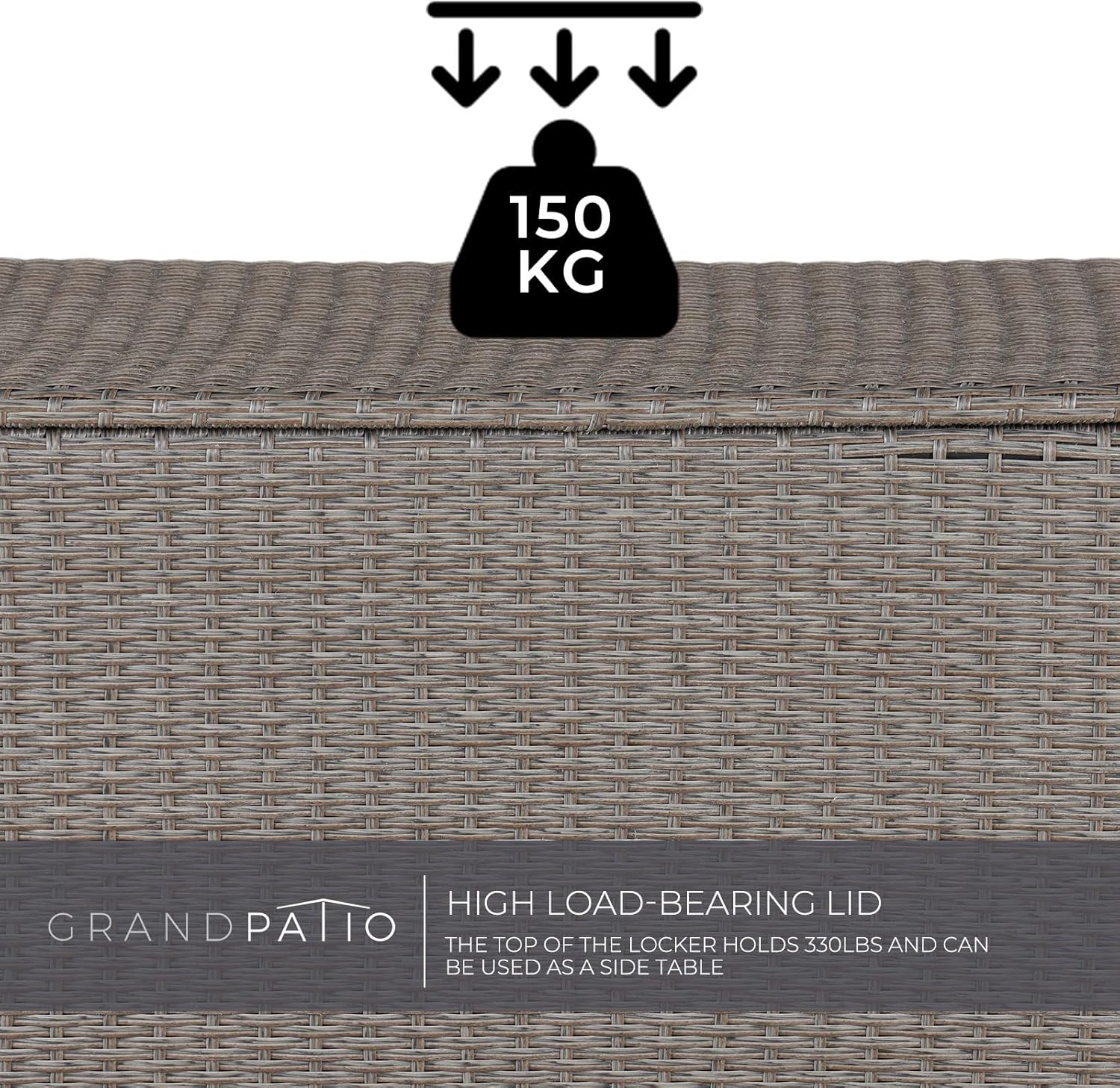 Grand patio Rattan Auflagenbox 480 Liter Gartenbox mit Deckel und Gasdruckfedern, UV-beständig Aufbewahrungskiste mit Zwei Radern, Leicht Bewegen, Kissenbox für Garten, Balkon