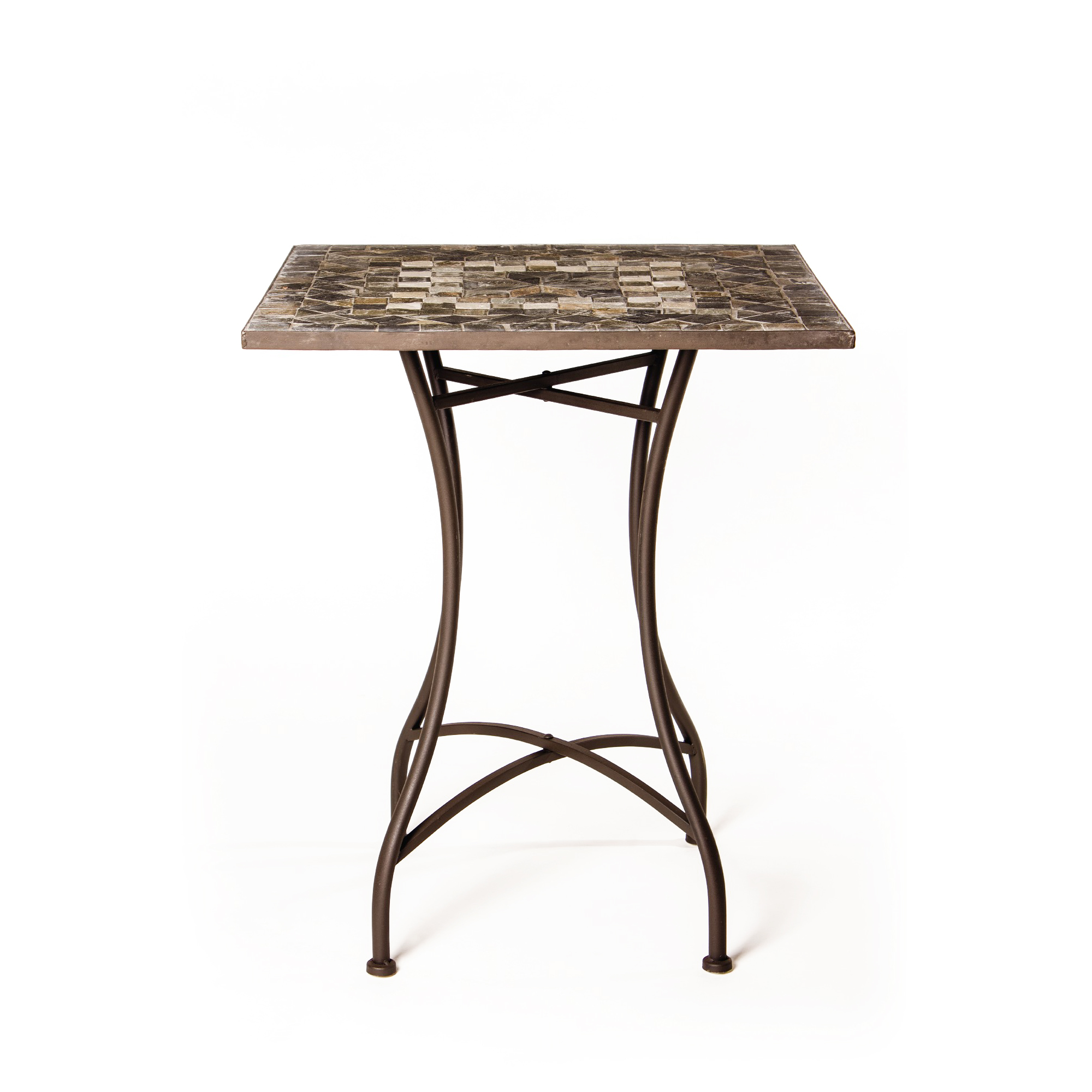 Quadratischer Mosaiktisch aus Naturstein, grau, braun, B 61 cm, H 71,5 cm, T 61 cm von fischer's lagerhaus
