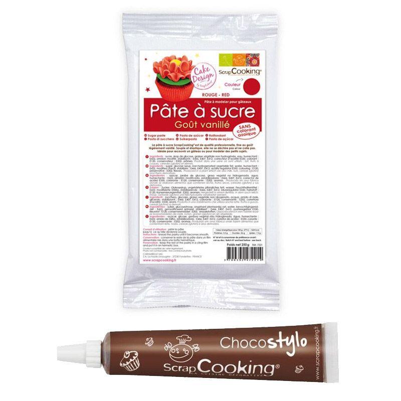Pâte à sucre rouge 250 g + Stylo chocolat Scrapcooking