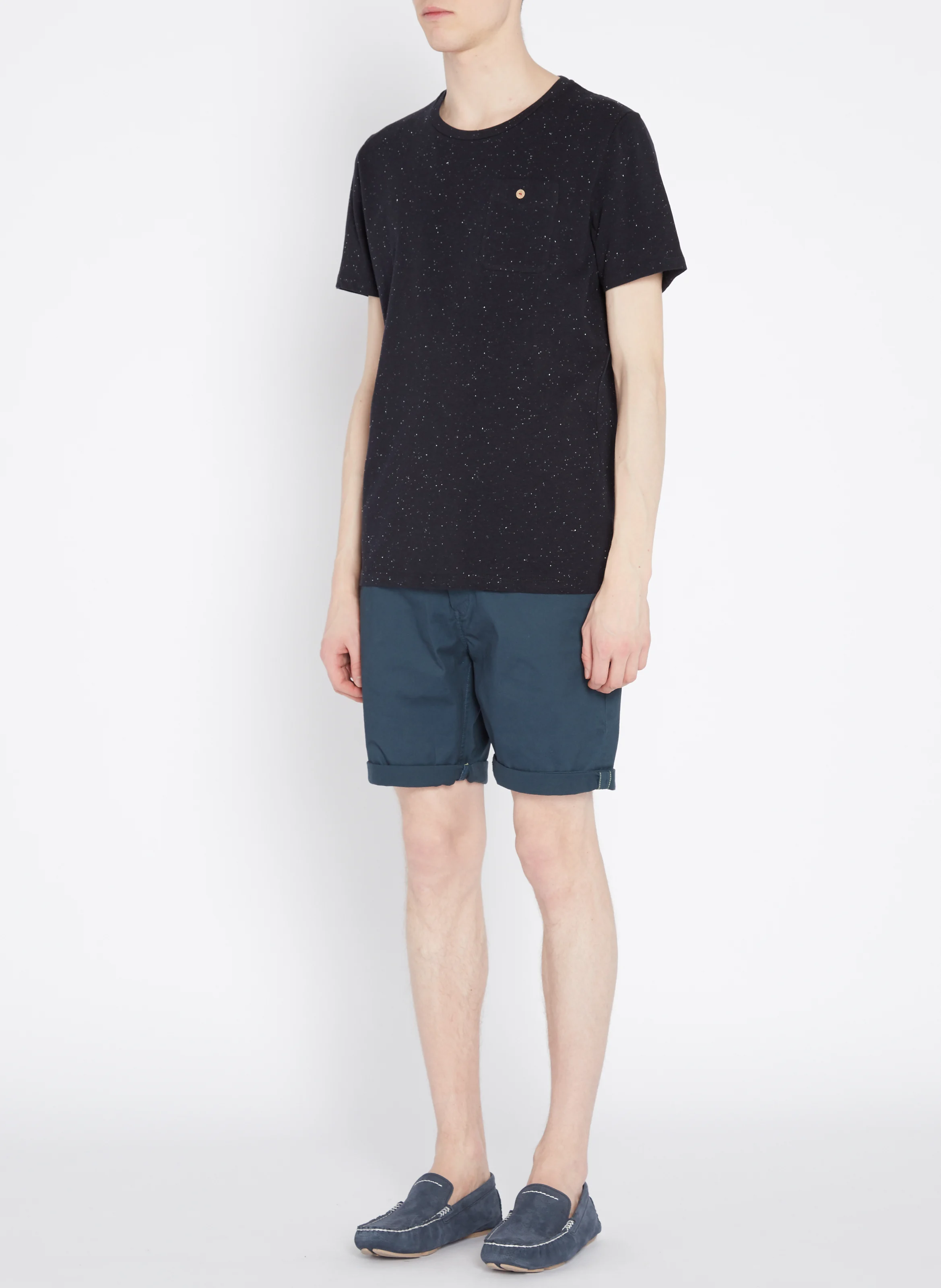 OLONNE - Tee-shirt regular-fit col rond en coton moucheté | Bleu