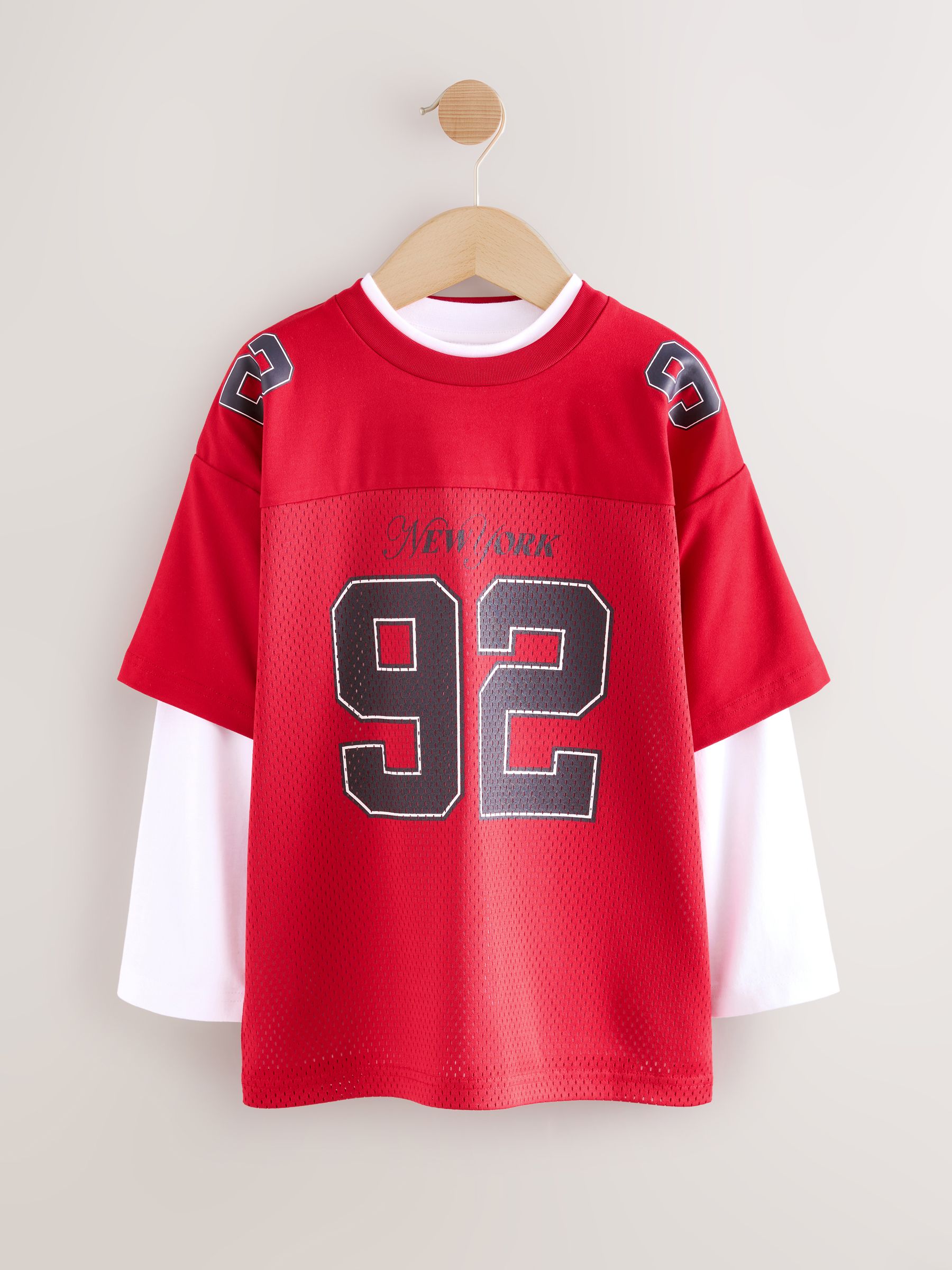 Rood - Varsity T-shirtset met korte en lange mouwen, 2 Pieces (3-16jr)