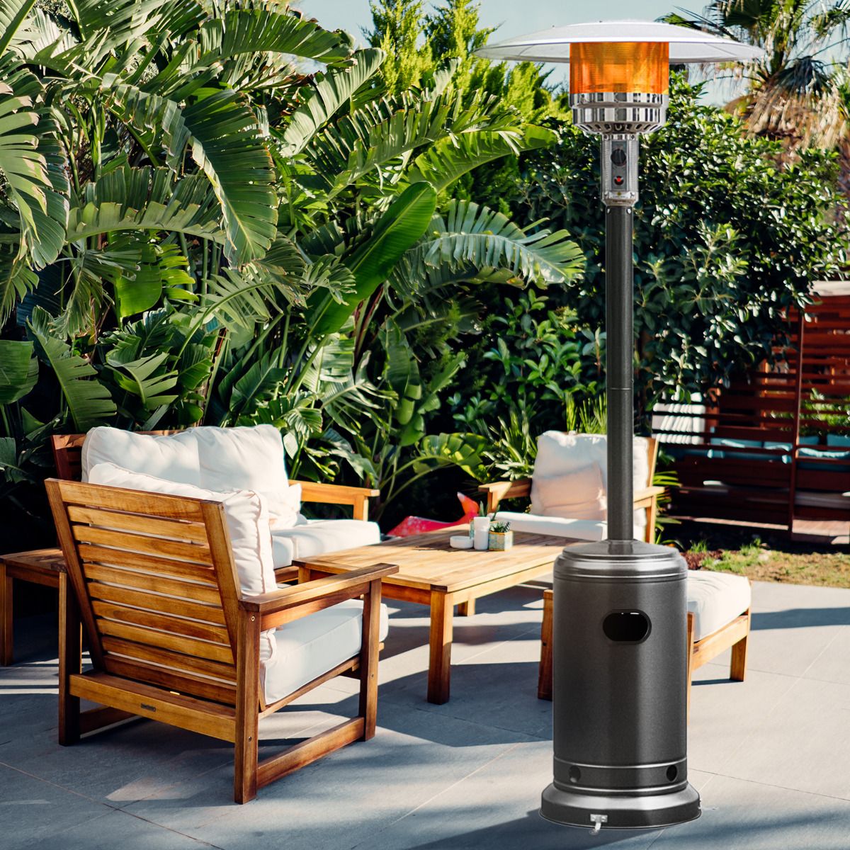 Parasol Chauffage Extérieur à Gaz 13KW Réflecteur 82cm avec Dispositif de Anti-basculement Tube 2 Roues Fluide 220cm Noir - Lidl-Manfred