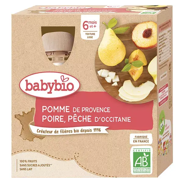 Babybio Frutas Maçã Pera Pêssego Sachê +6m Orgânico 4 x 90g