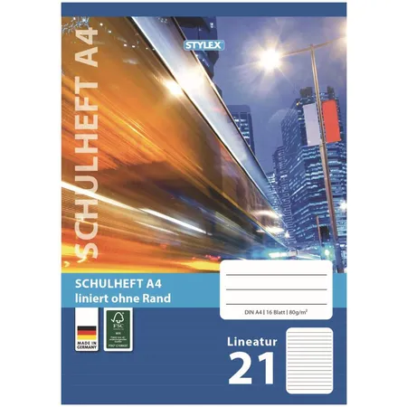 Stylex Schulheft City DIN A4, Lineatur 21, liniert