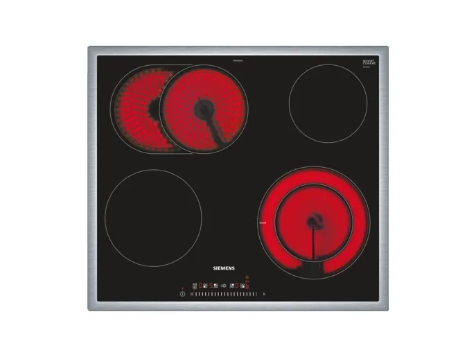 Siemens iQ300 ET645FNN1E - Keramisk kogeplade - 4 plader - Niche - bredde: 56 cm - dybde: 49 cm - med rustfrit stål-pynt - sort/rustfrit stål
