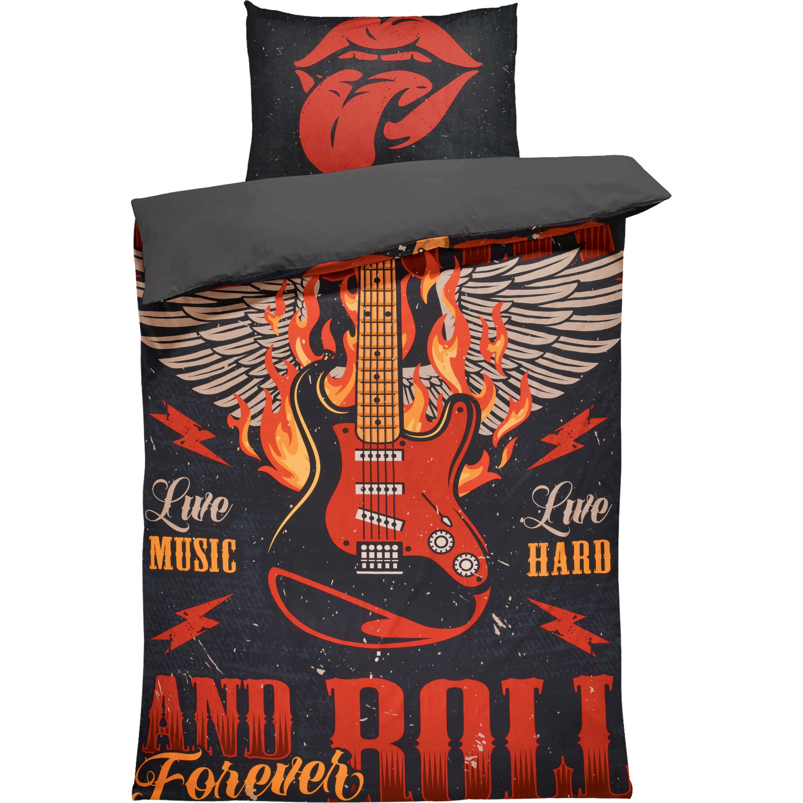 Bettwäsche Renforcé rot-schwarz Rock and Roll 50x70 Kissenbezug