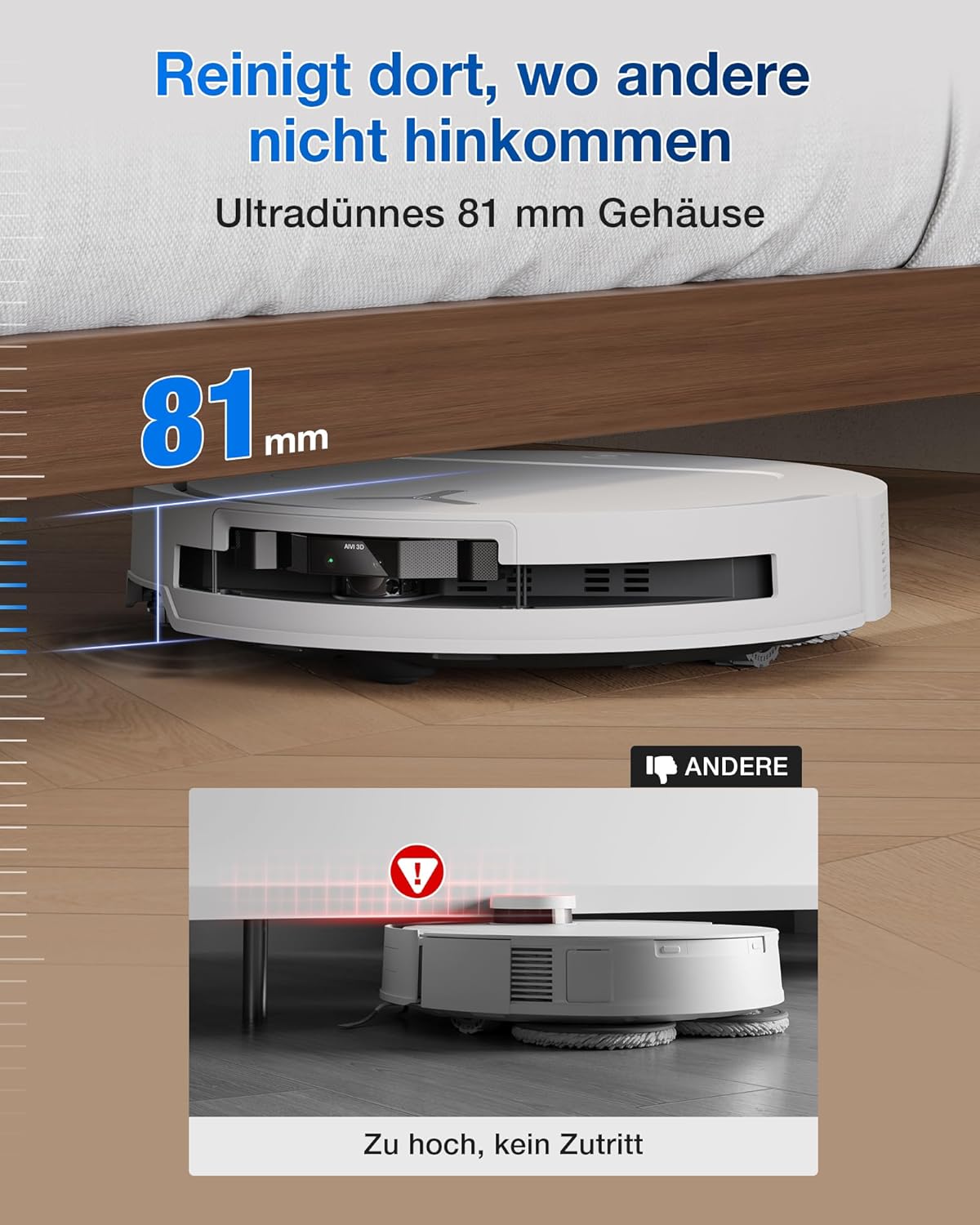 ECOVACS DEEBOT T50 Omni Gen2 Saugroboter mit Wischfunktion, 21.000 Pa, Ausziehbare Seitenbürste und Mopp, ZeroTangle 2.0, Moppwäsche mit 75°C heißem Wasser, All-in-One Station, ultradünn 81 mm, Weiß