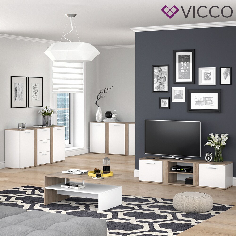 VICCO Sideboard NOVELLI Highboard weiß sonoma Kommode Anrichte Schrank 3 Türen