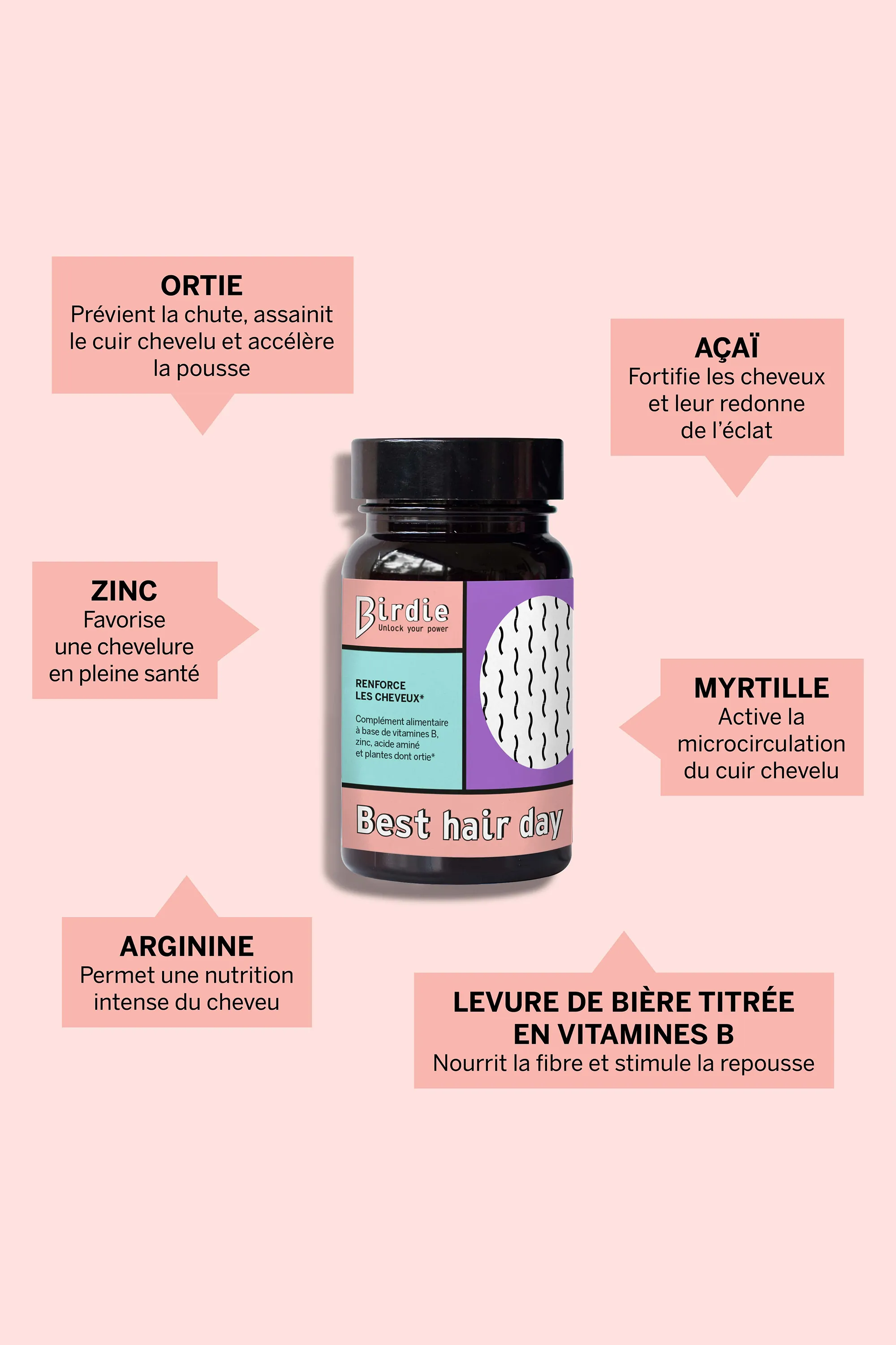 Birdie Compléments alimentaires réparation et pousse capillaire Best hair day-8.9 g