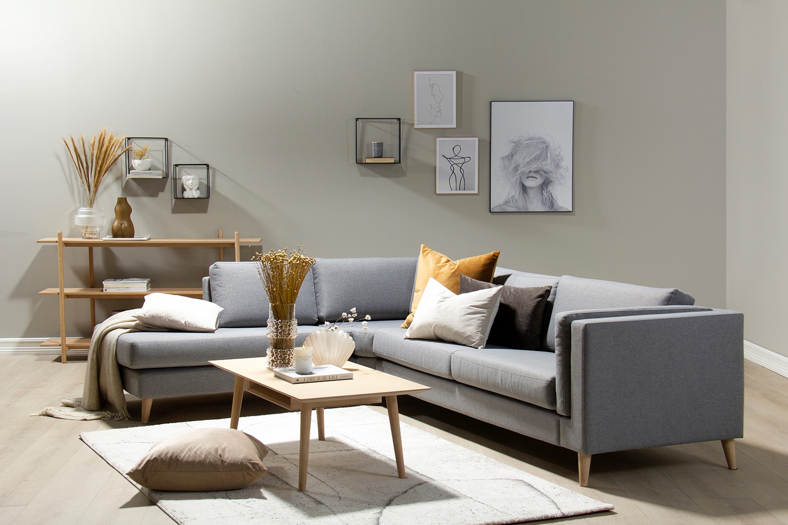Edda sofa Tekstil Salsa 3 grey, ben 8, armlen G.