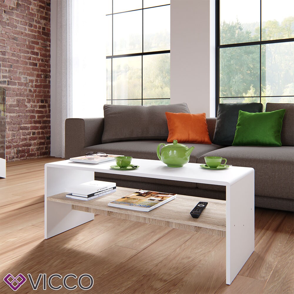 VICCO Couchtisch Weiß Sonoma Eiche Wohnzimmer Sofatisch Kaffeetisch Tisch