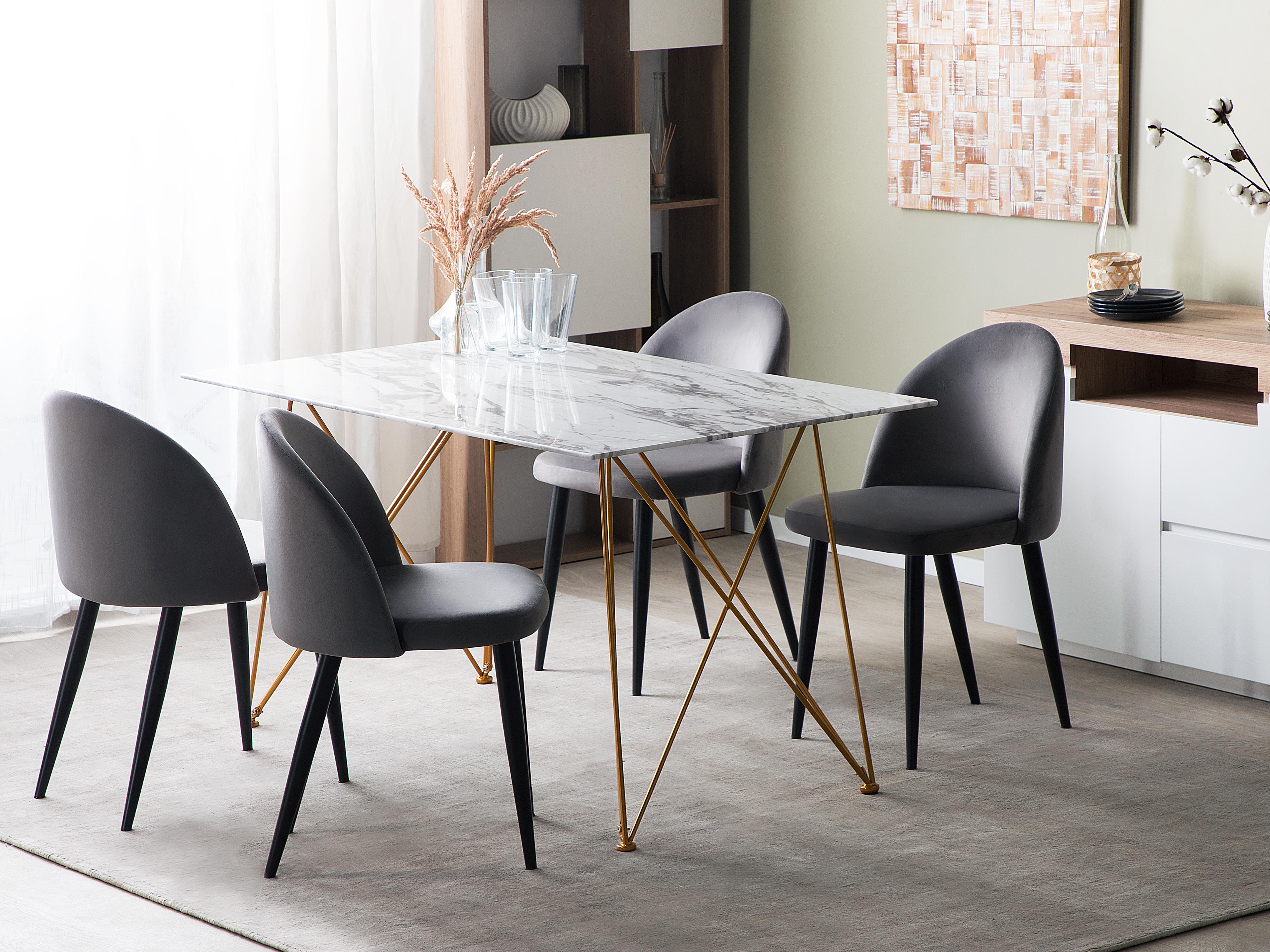 Eettafel KENTON Wit marmer 80 cm Veiligheidsglas 140 cm
