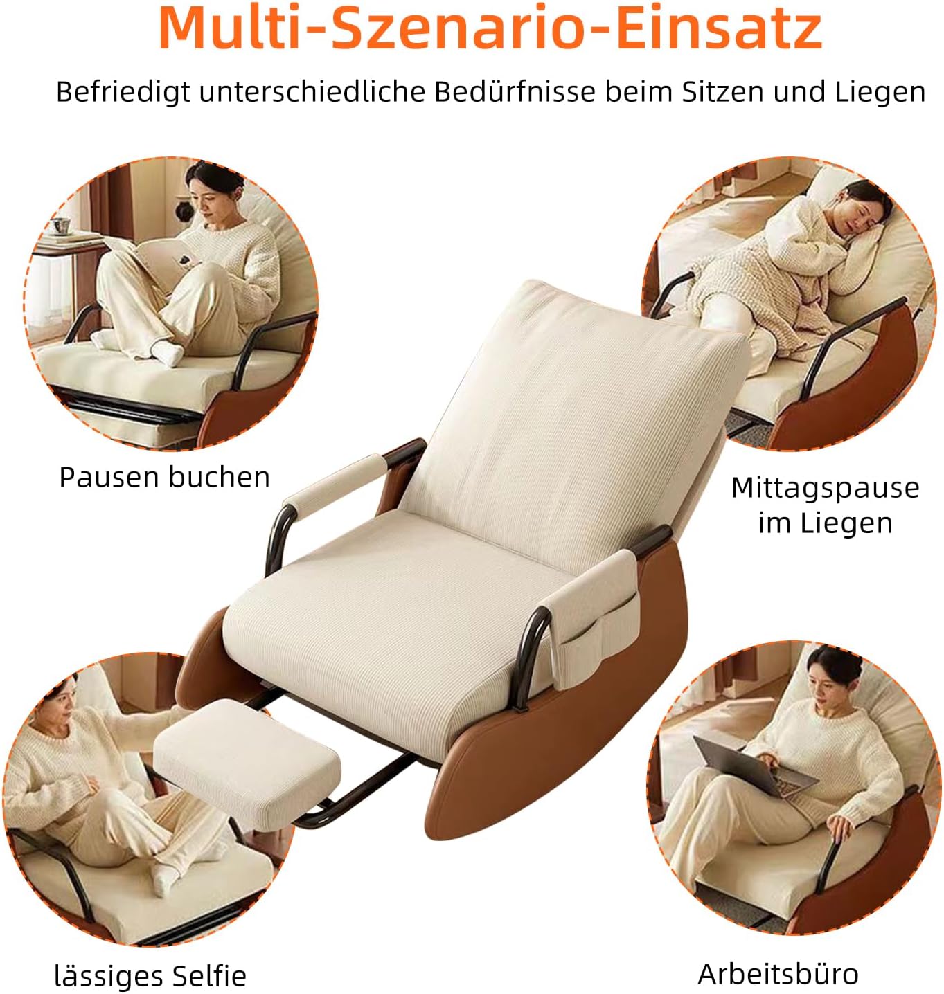 TWSOUL Schaukelstuhl, Lesesessel Bequem, Wohnzimmersessel mit 3-Fach Verstellbare Rückenlehne, Relaxsessel mit Dehnbare Fußstütze, Schaukelsessel für Schlafzimmer Wohnzimmer