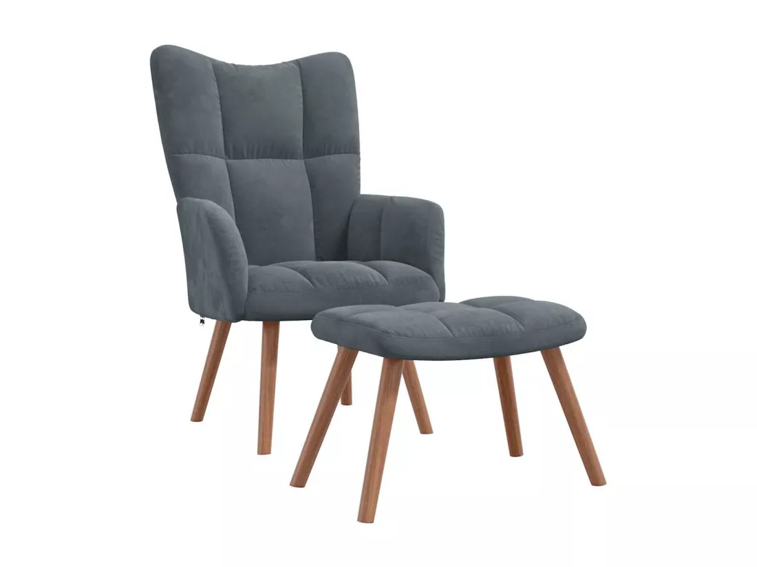 Chaise de relaxation avec repose-pied Gris foncé Velours