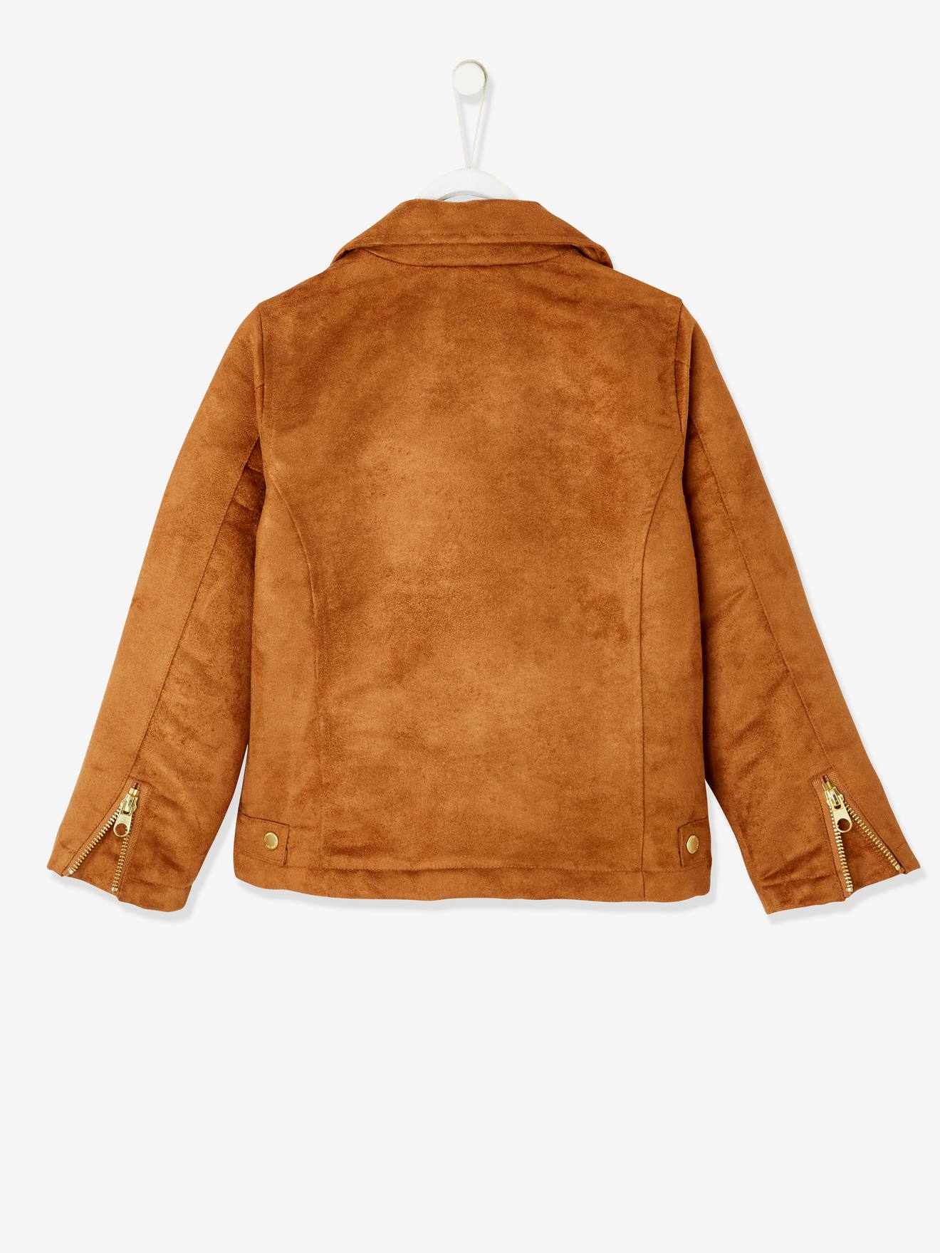 Jaqueta de nobuck estilo perfeito para meninas, cinza escuro