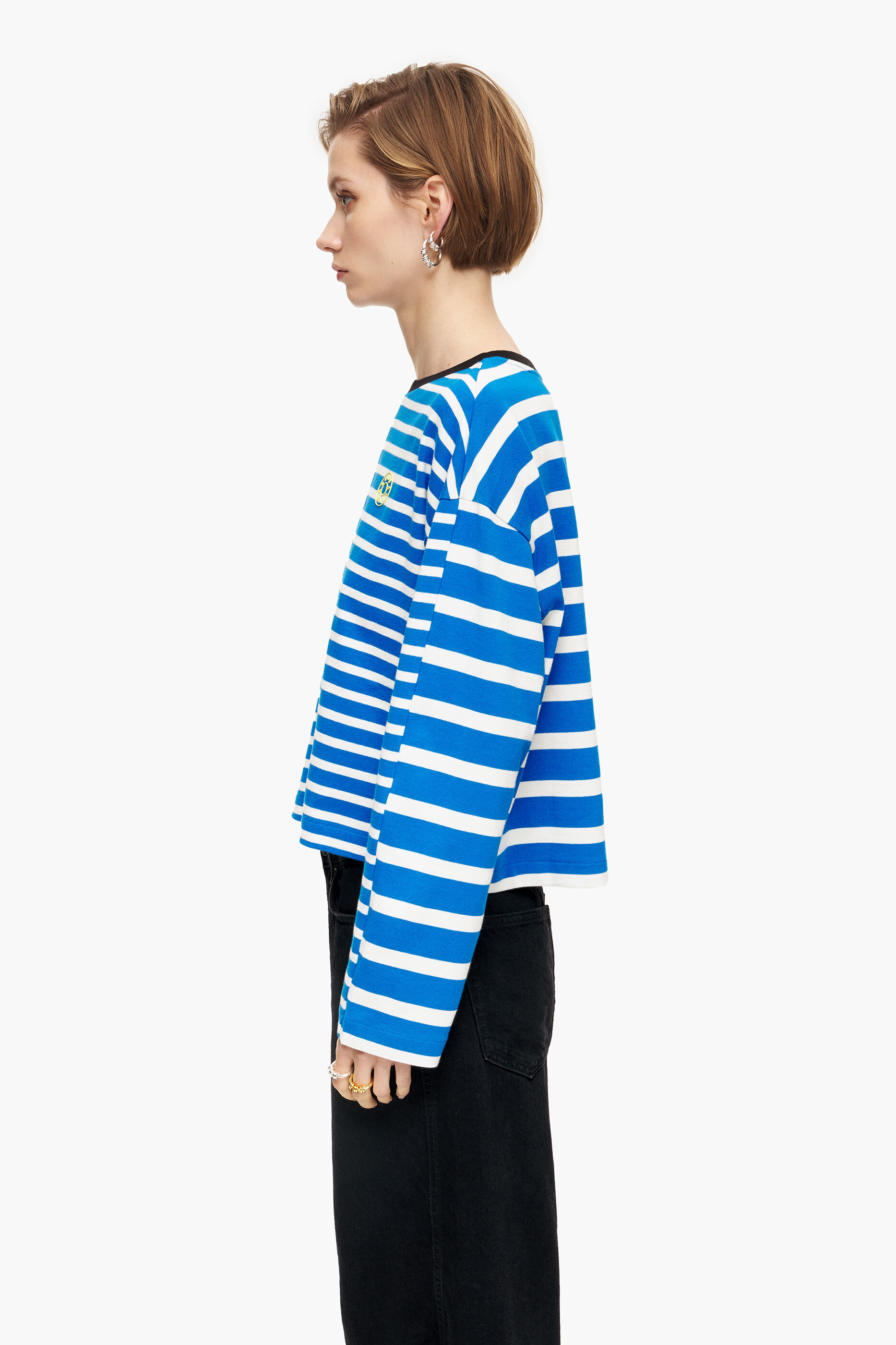 camiseta de algodão listrada azul
