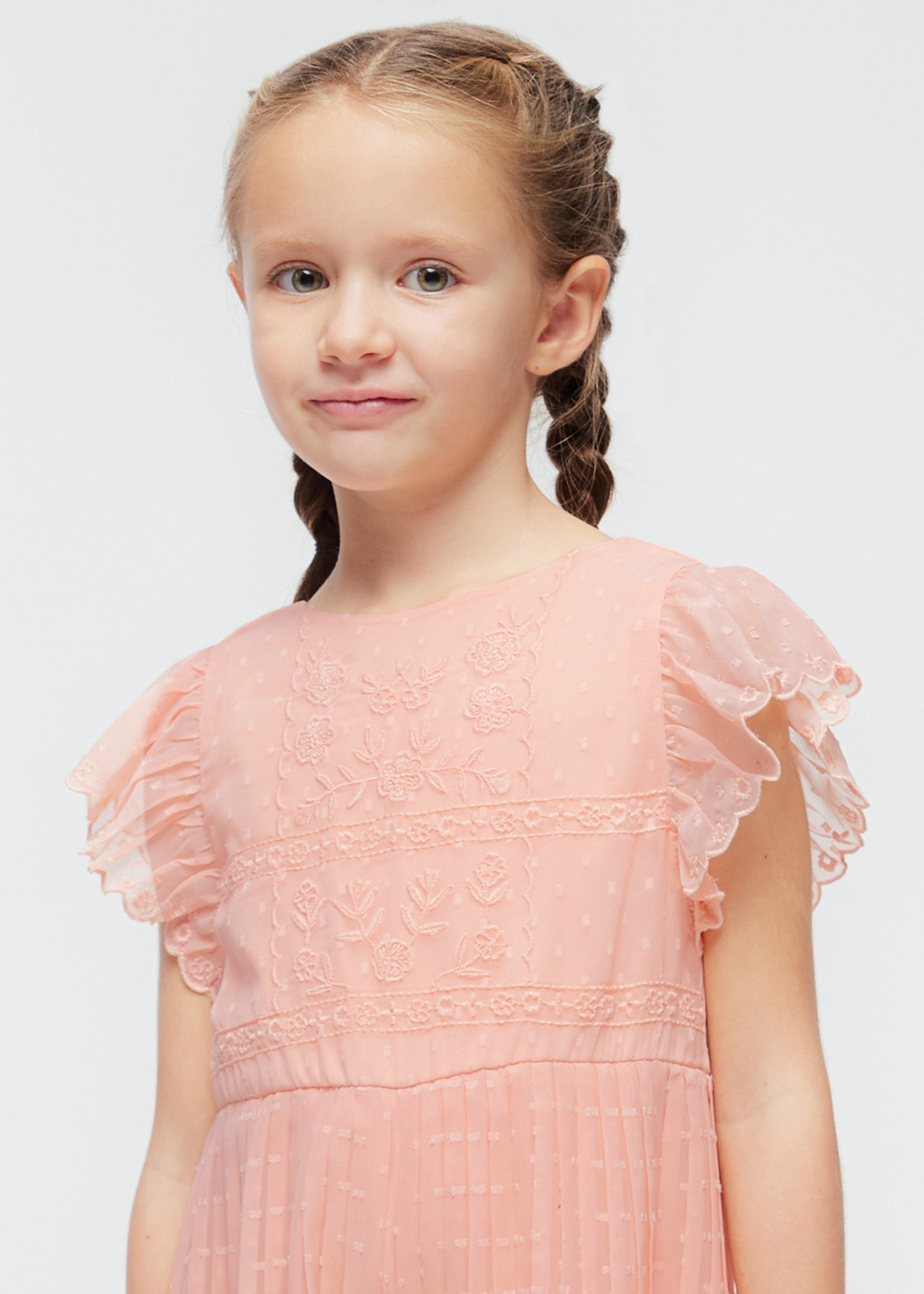Macacão nude de chiffon com estampa de bolinhas para meninas