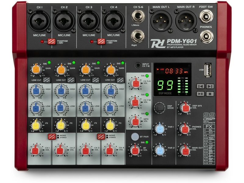 Power Dynamics Mischpult PDM-Y601 Kompaktes 6-Kanal-Mischpult mit 24-Bit DSP