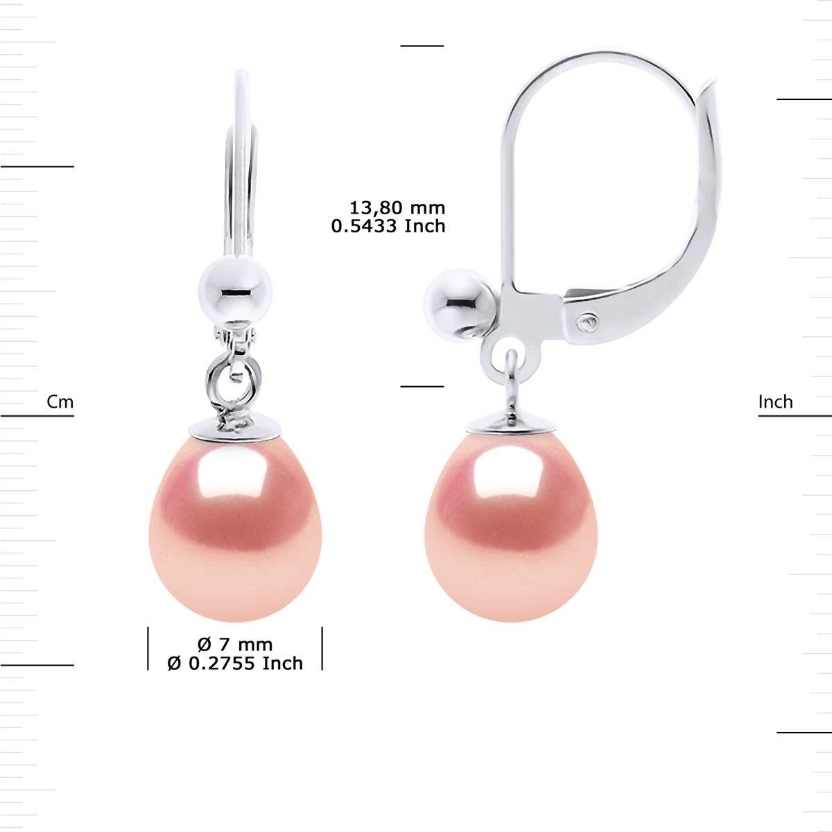 Boucles d'Oreilles Pendantes Perles d'Eau Douce Blanches Poires 7-8 mm Argent 925